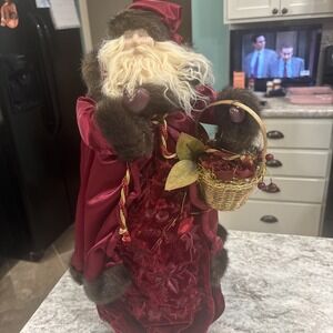 Victorian Christmas Santa Tree Table Topper Figure Gold And Burgundy Gown 20"